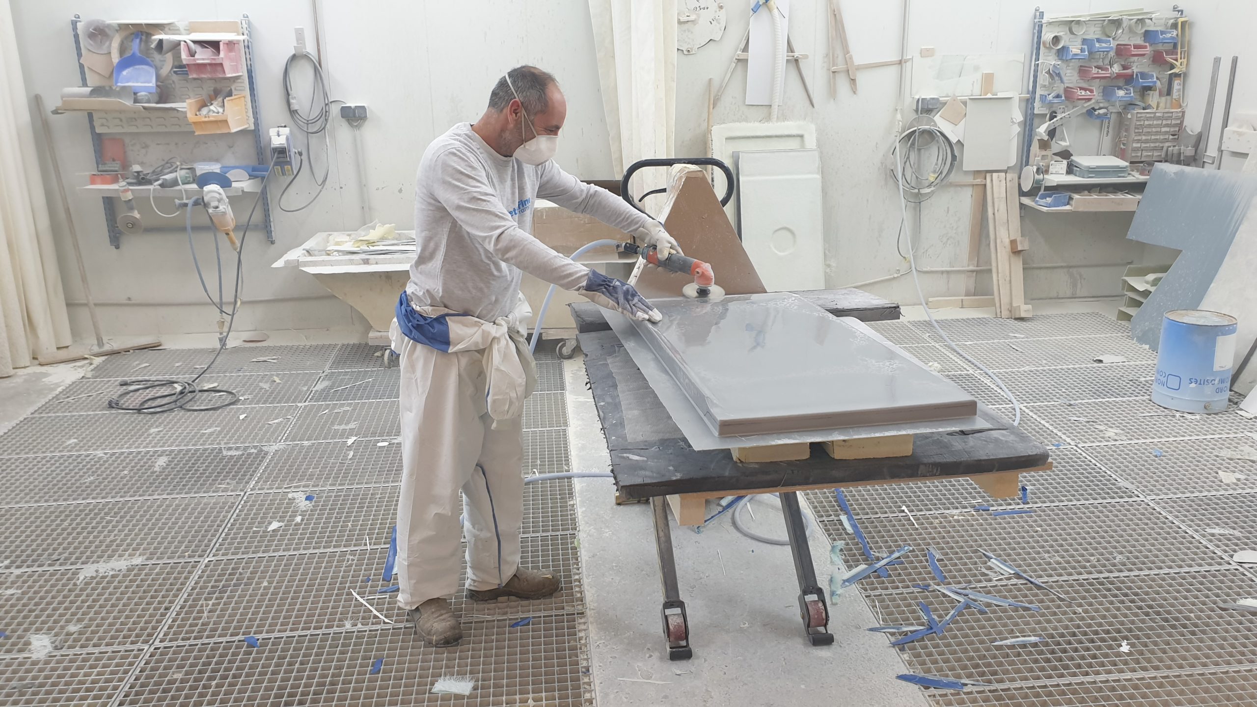 Cutting of the fibreglass ramp in our workshop